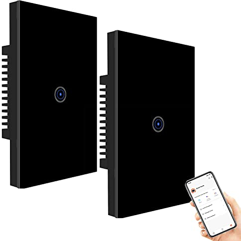 Interruttore Da Parete WiFi Jinvoo 1 via Interruttore Intelligente compatibile con iOS e Android, con Alexa Echo e Google Assistant, certificato CE ROHS 2Pack Nero