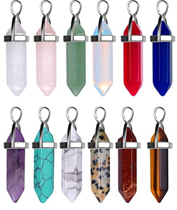 SAVITA 12 Stück Chakra-Stein-Anhänger, Anhänger aus Kristall, sechseckig, Anhänger aus natürlichem Quarzstein, für Männer und Frauen, Schmuckherstellung, Kristallstein, Kristallstein