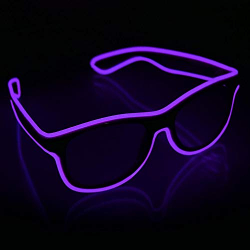 SOOOEC Kabellose leuchtende LED-Brille mit Blinkmodus Glow in Dark Party für Rave-Party, Halloween, Weihnachten, Disco, Konzert, EDM (violett)
