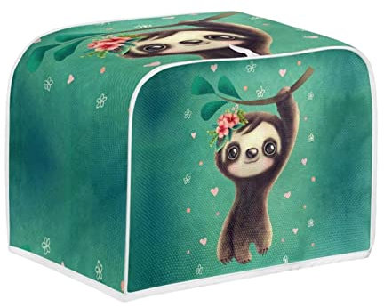 STUOARTE 4 Slice Toaster Cover Cute Sloth Print Bread Maker Cover Kitchen Small Appliance Cover, Dust and Fingerprint Protection, Machine Washable, Green