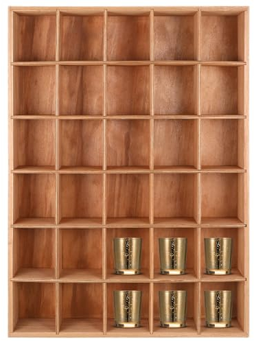 Wenqik 1 x Schnapsglas-Vitrine für die Wand, 30 Fächer, Holzschnapsglashalter, rustikales Regal, Sammlungsständer, freistehend (Holzfarbe)