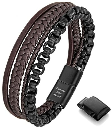 armband herren lederarmband herren lederarmband für männer edelstahl armband(braun,schwarz,23cm)
