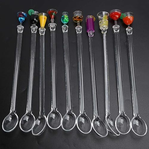 10 cucharas de bar, cucharas mezcladoras de cócteles, cucharas de bar, cucharas, accesorios de cocina de bar, mezcladores de cócteles acrílicos, varillas mezcladoras de bar (cuchara mezcladora