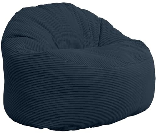 bananair - Sitzsack aus Cordstoff Breit Gerippt für Erwachsene und Kinder - Weich, Bequem und Elegant - Optimale Unterstützung - Sitzsack Sessel XXL mit Füllung, Bean Bag (100 cm, Dunkelblau)