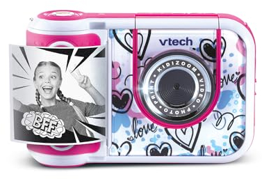 VTech - KidiZoom Print Cam Rose, Appareil Photo à Impression Instantanée, Photo, Selfie, Vidéo, Écran Couleur, Stickers, Filtres et Effets Rigolos, Cadeau Enfant Dès 5 Ans - Contenu en Français