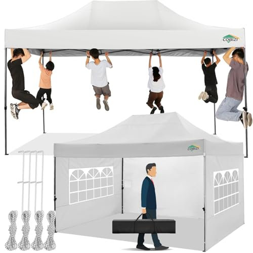 COBIZI Gazebo 3x4,5 Gazebo Esterno Resistente con 3 Parete Laterale,Esterno Pieghevole Impermeabile Gazebo da Giardino,Tendone Padiglione Pop Up per Feste Campeggio (3 per 4,5m Bianco)