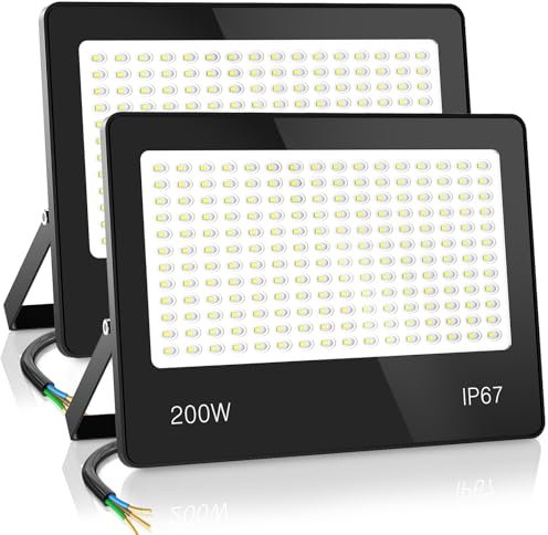 HAPYLUMI Focos LED Exterior 200W 2PCS, 20000LM Foco Proyector Exterior Potente 6500K Blanco Frío, IP67 Impermeable Flood Light Iluminación de Seguridad para Jardin Terraza Patio Garaje