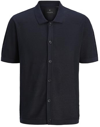 JACK & JONES Male Gestricktes Polo Einfarbig Gestricktes Polo | Recyceltes Material | Loose Fit | Polokragen | Kurzarm | unifarben | atmungsaktiv | Ohne Verschluss | Basic-Style