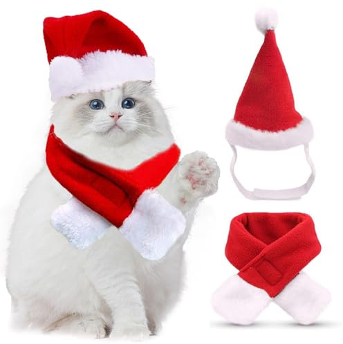 Weihnachtsmütze Hund Katzen Weihnachtskostüm, Katzenkostüm Weihnachten Mütze Katzenbekleidung Hunde Weihnachts Mütze Weihnachten Outfit Kostüm Geschenk für Klein Hund Katze