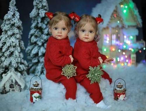 ROSHUAN Realistic Reborn Baby Dolls Twin Girl 24 inch Lifelike Realistic Toddler Reborn Dolls Twins Eyes Open Real Life Size Cloth Body Babies Real Looking Reborn Toddler Dolls Xmas Gifts