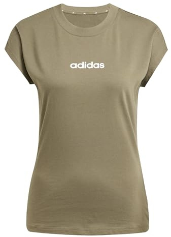 adidas Damen Essentials Linear Cotton Shirt, Olive strata/White, L