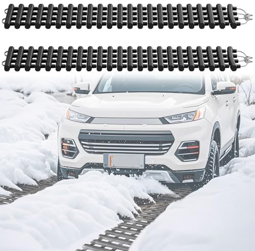 YARDIN 2er Traktionshilfe Anfahrhilfe Set für KFZ Offroad Wintereinsatz Faltbar Auto Traktionsmatte Wohnmobil Fluchtbrett Schneeketten bis 6 Ton - 100 x 21 cm Schwarz