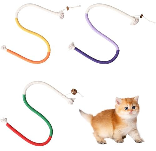3 Pcs Snaky Rope Toys with Gall Fruit,Catnip Toy Bite Rope for cats,Catnip Toys for Indoor Cats for Cat Playing Chewing Teeth Cleaning, Adult Kitten Teething Chew Toy Cat Nip Toy