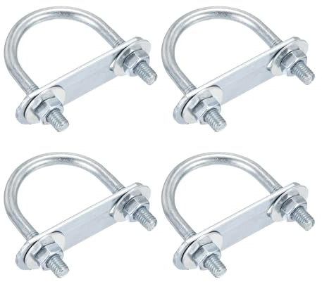 DTGN M6x34x51mm U Bolts Round Kit - 4Set - Carbon Steel U-Bolt Kit with Nuts, Washers, Frame Plate - Good for Pipe, Trailer, Automotive, Leaf Spring Fastener