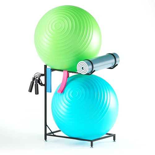Lhysn Yoga Ball Stand & Exercise Ball Holder - Medicine Rack for 85cm Stabilityl, Yoga Mat Storage, Yoga Mat Floor Stand for Garage Organizer, Home Gym Stand