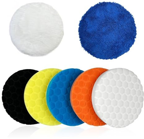 7 Pezzi Kit Tamponi Lucidatura Auto, 150mm Tampone per Lucidatura Auto con Cuscinetti di Cera di Lana Set di Tamponi per Lucidatura per Auto Polishing Pad per Lucidare, Levigare e Cerare