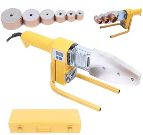Saldatrice per tubi da 850 W, 220 V, display digitale, saldatura a manicotto, gamma di temperatura: 0 – 380 °C, saldatrice professionale per tubi in plastica da 20 – 63 mm, saldatrice con 6 testine di