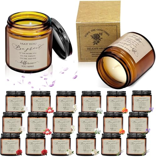 20er Set Duftkerzen Geschenkset - Dankeschön Geschenke für Mitarbeiter & Kollegen - 3.5oz Sojawachs Kerzen mit Inspirierenden Sprüchen - Ideal für Abschied, Team-Events & Gastgeschenke (Braun)