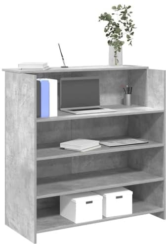 HFXHIJXQ Empfangstheke Betongrau 100x50x103,5 cm Holzwerkstoff mit integriertem Tresen und viel Stauraum Modernes & Robustes Design für Büro Hotellobby Kosmetikstudio