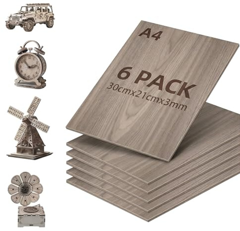 6 Stück Sperrholzplatte 3mm, Walnuss Holzplatte 30 x 21cm, Holzplatten zum Basteln, Multiplex Platte für Lasercut, DIY Modellbau, Brandmalerei, Malerei, CNC Router，Koxtyzo Sperrholaplatte