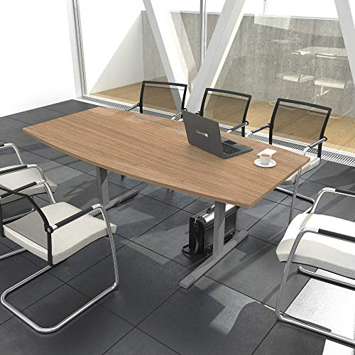 Weber Büro Easy Konferenztisch Bootsform 180x100 cm Bernstein-Eiche Besprechungstisch Tisch, Gestellfarbe:Silber