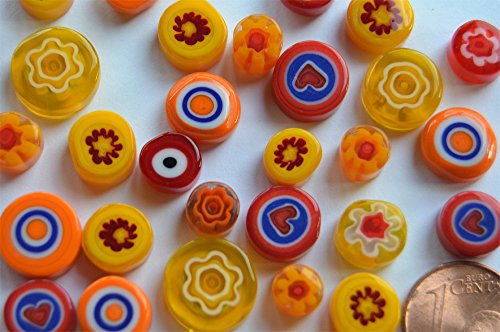 30g Millefiori rund ohne Loch 7-15mm Glas Dekosteine ca. 25-30 St. Farbauswahl (Sonnenmix)