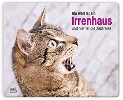 Witziges Mousepad Mauspad 23 x 19 cm, mit Motiv lustige Katze Die Welt ist ein Irrenhaus und hier ist die Zentrale
