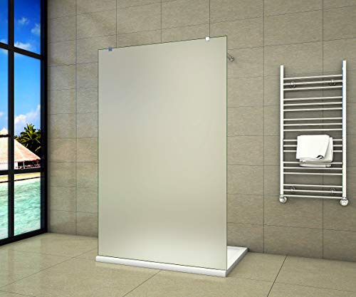 Aica Sanitär Freistehende Duschwand Walk In Dusche 137cm Duschabtrennung 10mm NANO Milchglas frosted Glas Duschtrennwand 200cm Höhe Splitterschutzfolie
