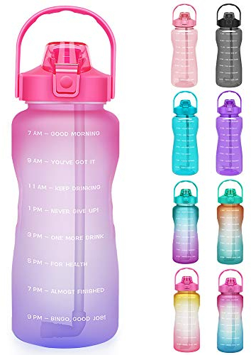 Opard 2 Litre Water Bottle with Time Markings to Drink Half Gallon Motivational Water Bottle with Straw and Handle Large BPA Free Water Jug for Sports Gym Fitness
