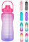 Opard 2 Litre Water Bottle with Time Markings to Drink Half Gallon Motivational Water Bottle with Straw and Handle Large BPA Free Water Jug for Sports Gym Fitness