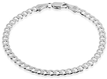 QUADRI - Elegante Armband aus diamantbesetzter Panzerkette (Cubana) für Männer und Frauen aus 925er Echtsilber - Breite 5mm - Länge 18|19|20.30|21.60|23 cm - Zertifikat Made in Italy (19 Cm)