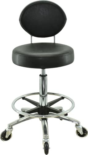 VAKON SALON - Premium Rollhocker mit ovaler Lehne und Fußring - Höhenverstellbar - Rundsitz Drehhocker Arbeitshocker Praxishocker