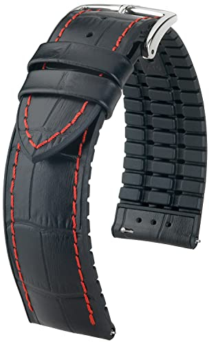 HIRSCH Uhren-Band George L - modisches Premium-Lederband für Deine Armbanduhr - Schwarz/Rot - 22 mm