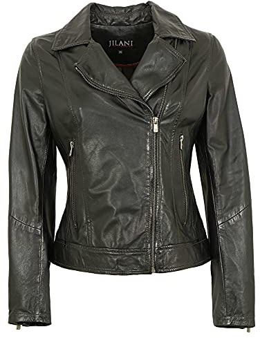 Jilani - Damen Lederjacke Biker Lammnappa schwarz Größe 46