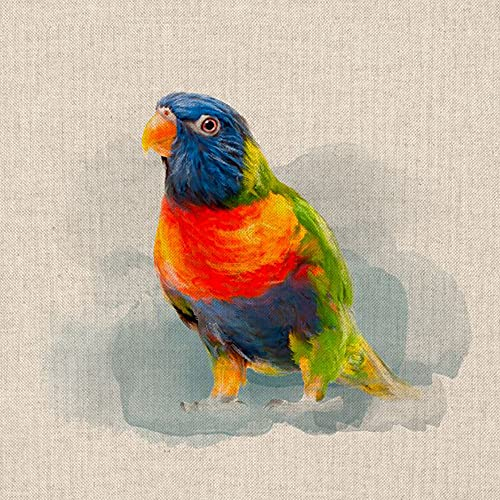 Aquarell-Tiere, Digitaldruck-Design, Baumwolle, reiche Leinen-Optik, Stoff für Wimpelkette, Jalousien, Basteln, Quilten, Patchwork und Polsterung, verkauft pro Paneel (Regenbogen-Papagei)