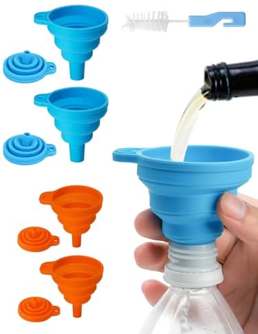 4Pcs Collapse Funnels, Silicone Kitchen Funnel, Folded Funnels Small Funnels for Filling Bottles with Clean Brush, Collapsible Funnel for Liquid Transfer S M Size (4pcs (2 sizes))