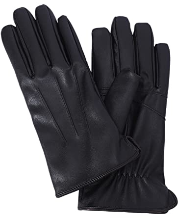 NOVBJECT Herren Lederhandschuhe Winter Full Hand Touchscreen Leder Fahren Klassische Warm Kaschmir Futter Outdoor Handschuhe (Schwarz, L)