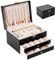 Zumier Vintage-Schmuckschatulle, Organizer für Damen, 3-lagig, groß, aus PU-Leder, mit Schloss, abnehmbar für Ringe und Halskette, schwarz (schwarz)
