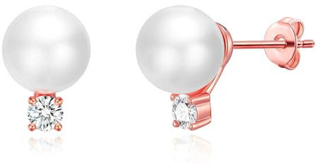 Philip Jones Rose Gold Plated Round Shell Pearl Earrings Created with Zircondia® Crystals