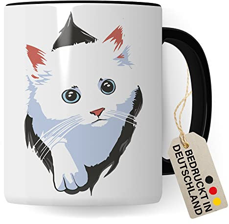 Tasse à motif de chat, cadeau pour les amoureux des chats, tasse mignonne à motif de chat, cadeau pour collègue, petit ami, petite amie, chat amusant, chat chat et chat (blanc et noir)