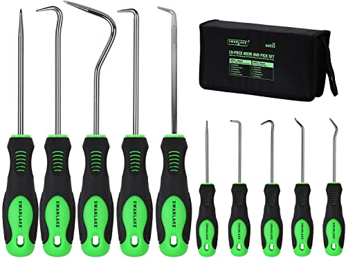 SWANLAKE 10PCS Pick and Hook Set, Pick Tool Set for Car Auto Oil Seal/O-Ring Seal Gasket Pick Mini Hooks Puller Remover (10PCS)