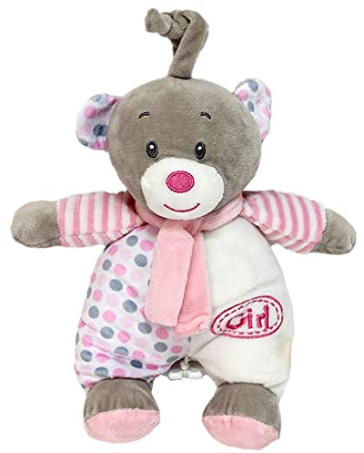 BEMIRO Kuscheltier mit Spieluhr Bär mit Schal rosa - ca. 24 cm, Schlaf Teddybär, Schlaf Kuscheltier