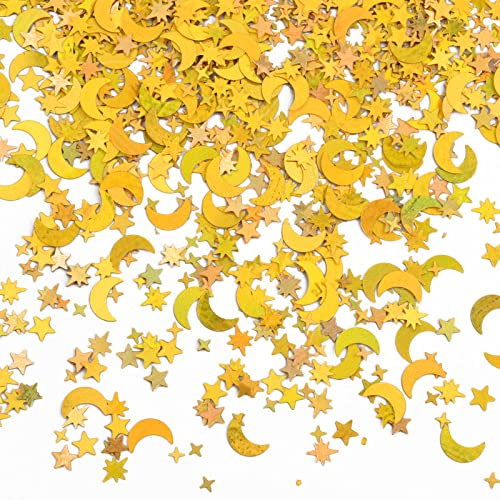 Vesaneae 30g 4000 Stück Stern und Mond Konfetti, Glitzer Konfetti, Gold Silber Metallic Konfettii, Stern Mond Pailletten, für Hochzeit Feste Party Geschenk Deko Handwerk DIY Fensterdeko (Golden)