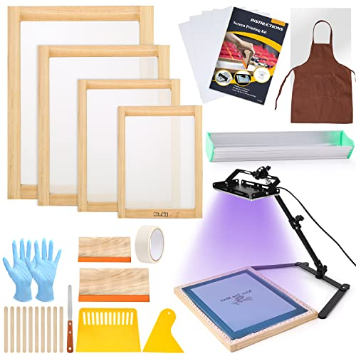 Caydo 36-teiliges Siebdruck-Set enthält 50 W LED-UV-Belichtungs-Siebdrucklicht, 4 Größen, Siebdruckrahmen, Anleitung (evtl. nicht in deutscher Sprache), 5 Blatt A4-Tintenstrahlfolie für Siebdruck