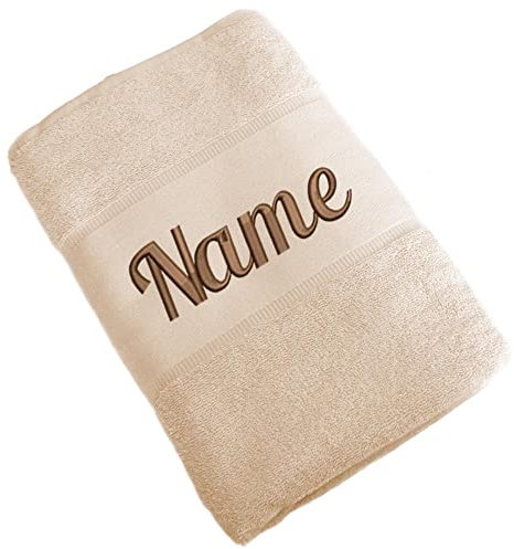 Elefantasie Handtuch Badetuch Badehandtuch aus 100% Baumwolle mit Namen personalisiert Bestickt Beige 50x100cm