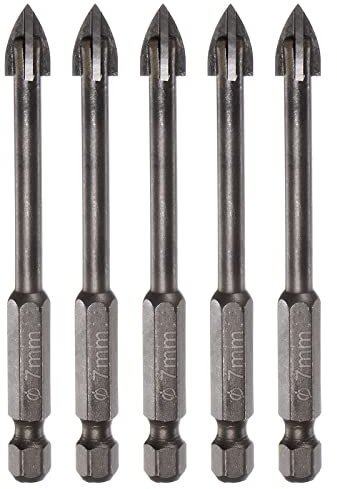 sourcing map 5pcs Titanium Coated Masonry Drill Bit, 7mm Triangle Concrete Drill Bits Ceramic Tile Drill Bit with 1/4 Hex Shank for Mirror and Ceramic Tile on Concrete Brick Wall