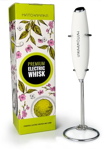 Handheld Milk Frother Matcha Whisk – MATCHAMAKA - Powerful Foam Maker for Lattes - Matcha Green Tea Powder - Coffee - Drink Mixer - Cappuccino - Frappe - Hot Chocolate - Matcha Electric Whisk (White)