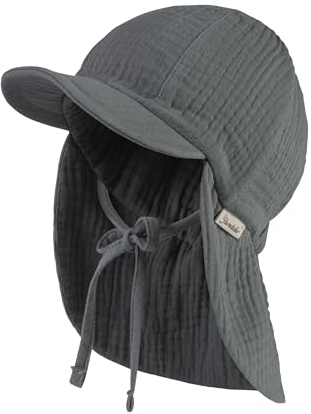 Sterntaler Schirmmütze Nacken Musselin - Unisex Mütze aus Baumwoll Musselin (Bio) - UV-Schutz 50+ Sonnenhut mit Nackenschutz - Baby- und Kinder Sommer Kopfbedeckung zum Binden - mattgrün, Größe 47