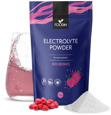 FOODIN Electrolyte pulver, röda bärsmaker 240 g, utan socker och fortfarande isotonisk
