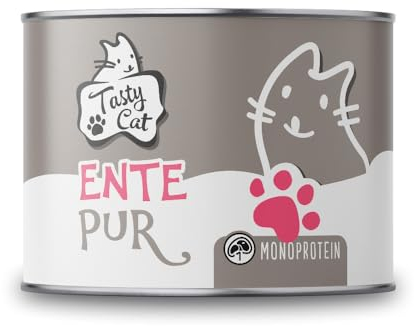 Tasty Cat Nassfutter für Katzen Mono Ente pur 6 x 200g. | getreidefrei | zuckerfrei | Monoprotein